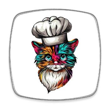 Cooking Cat with Rainbow, Creative - Square fridge magnet - white - Front