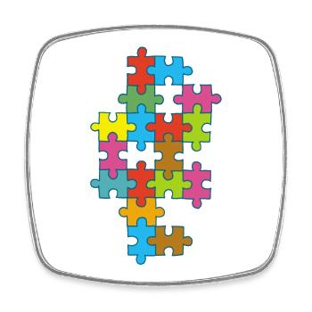Mehrfarbiges, unvollständiges Puzzle - Viereckiger Kühlschrankmagnet - Weiß - Vorne