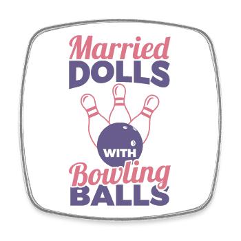 Poupées mariées avec des boules de bowling - Magnet carré - blanc - Devant