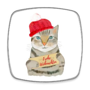 Süße Katze wünscht Frohe Weihnachten - Viereckiger Kühlschrankmagnet - Weiß - Vorne