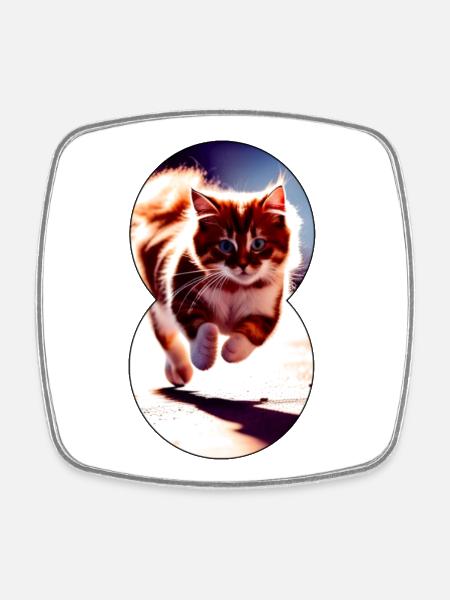 Running cat 8 - Square fridge magnet - white