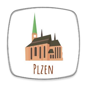 Historische Plzen Kathedrale Illustration - Viereckiger Kühlschrankmagnet - Weiß - Vorne