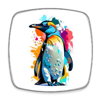 Manchot royal - Pingouin empereur coloré oiseau - Magnet carré - blanc - Devant