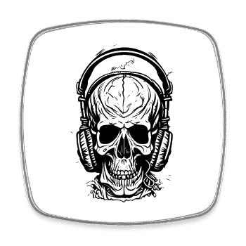 Skull with headphones - Square fridge magnet - white - Front
