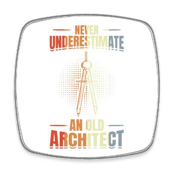 Never underestimate an old architect - Square fridge magnet - white - Front