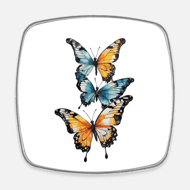 Butterfly Color Dreams: Orange, Blue, Black - Square fridge magnet - white