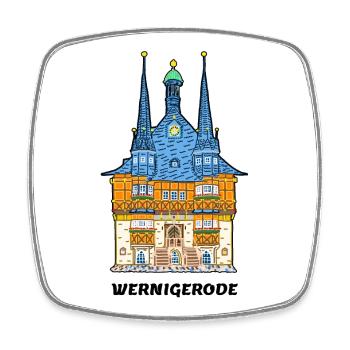 Wernigerode, Hôtel de ville, Maison à colombages Allemagne de l’Est - Magnet carré - blanc - Devant