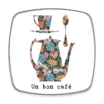 Eine gute Kaffee-Muster-Retro-Blumen-Vintage-Grandma - Viereckiger Kühlschrankmagnet - Weiß - Vorne