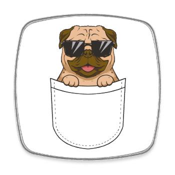 Pug Pocket Sonnenbrille - Viereckiger Kühlschrankmagnet - Weiß - Vorne