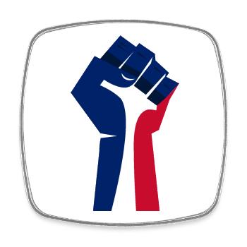 Le poing levé (tricolore, bleu, blanc, rouge) - Magnet carré - blanc - Devant