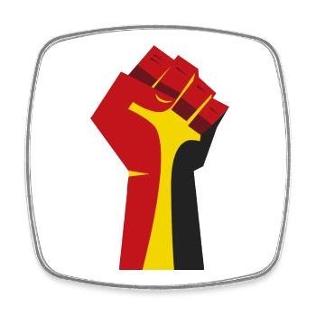 Le poing levé (rouge, jaune, noir) - Magnet carré - blanc - Devant