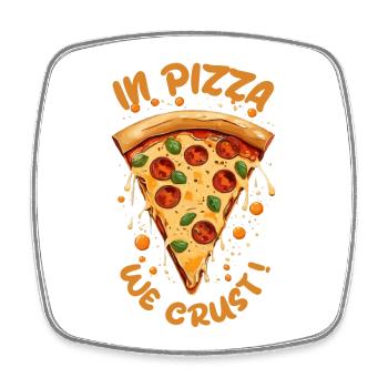 IN PIZZA WE CRUST, VIBRANT PEPPERONI PIZZA SLICE - Square fridge magnet - white - Front