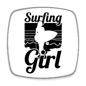Surfing Girl - Viereckiger Kühlschrankmagnet - Weiß - Vorne