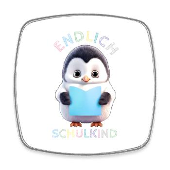 Niedlicher Pinguin mit Buch blau Endlich Schulkind - Viereckiger Kühlschrankmagnet - Weiß - Vorne