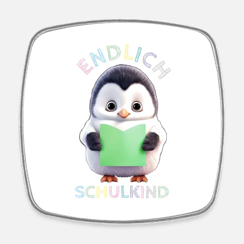 Pingouin mignon avec un livre vert Enfin écolier - Magnet carré - blanc