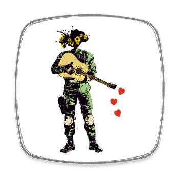 Soldier with flower wreath and guitar - Square fridge magnet - white - Front