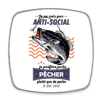 Anti-Social Pêcheur Poisson Graphique - Magnet carré - blanc - Devant