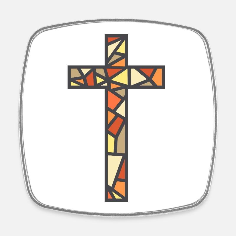 Croix en vitrail - Magnet carré - blanc