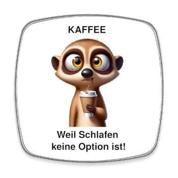 Müdes Erdmännchen mit Kaffee - Viereckiger Kühlschrankmagnet - Weiß - Vorne