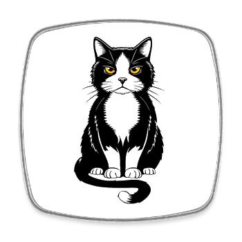 Image of a seated black cat - Square fridge magnet - white - Front