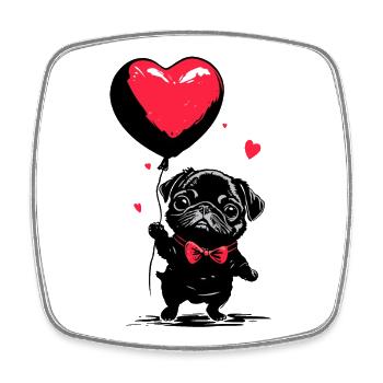 Mops mit Herz Luftballon - Heartful Creatures - Viereckiger Kühlschrankmagnet - Weiß - Vorne