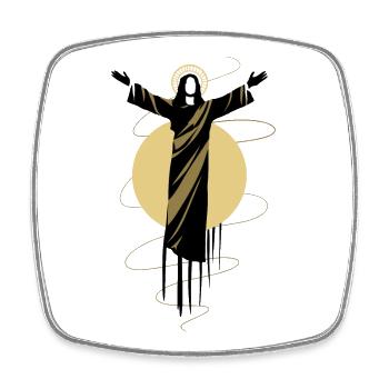 Jesus mit aufgerichteten Armen – Glaube - Viereckiger Kühlschrankmagnet - Weiß - Vorne