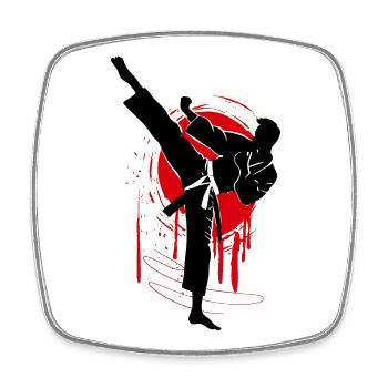 Judo Fighter Silhouette, Red Black Abstract - Square fridge magnet - white - Front