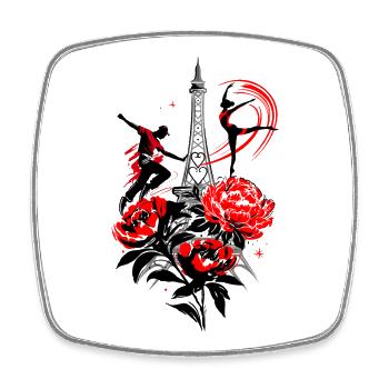 Tänzer Paris Silhouette, rot-schwarz abstrakt - Viereckiger Kühlschrankmagnet - Weiß - Vorne