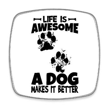 Life Is Awesome Dogs Make It Even Better - Square fridge magnet - white - Front
