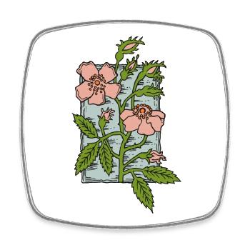 Moschusrose, handgezeichneter Blumenstempel im Vintage-Stil - Viereckiger Kühlschrankmagnet - Weiß - Vorne