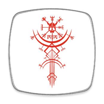 Roter Totenkopf und Wikinger-Kompass - Viereckiger Kühlschrankmagnet - Weiß - Vorne