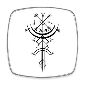Schwarzes Symbol eines Wikinger-Kompasses - Viereckiger Kühlschrankmagnet - Weiß - Vorne
