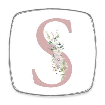S Monogramme, Floral, Personnalisable - Magnet carré - blanc - Devant