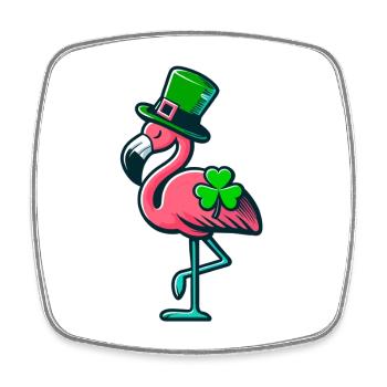Lucky Flamingo, Funny St. Patrick's Day Design - Square fridge magnet - white - Front