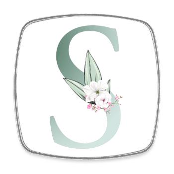S Monogramme, Floral, Personnalisable - Magnet carré - blanc - Devant