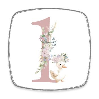 Number 1, floral, personalizable - Square fridge magnet - white - Front