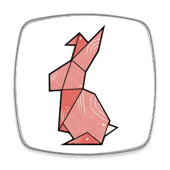 Rosa Kaninchen - Hase Origami Stil - Viereckiger Kühlschrankmagnet - Weiß - Vorne