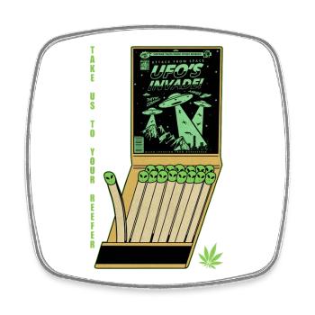 UFO Invasion Vintage Poster Design - Square fridge magnet - white - Front