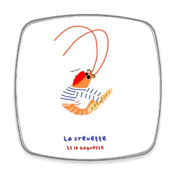 Shrimp and French Baguette - Square fridge magnet - white - Front