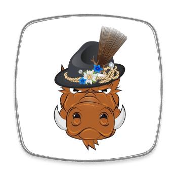 Wild boar with traditional hat – humorous motif - Square fridge magnet - white - Front