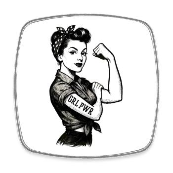 Strong Woman GRL PWR Rockabilly Biceps Arm Gift - Square fridge magnet - white - Front