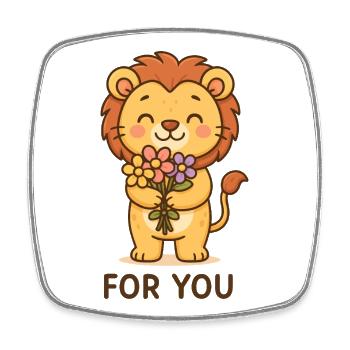 Lion with flowers greeting - Square fridge magnet - white - Front