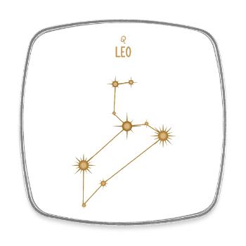 Signe du zodiaque Lion Constellation d’étoiles Tons dorés - Magnet carré - blanc - Devant