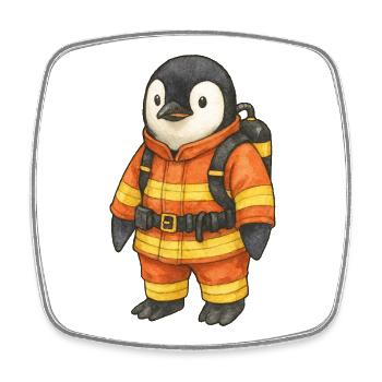 Cute Penguin Firefighter Safety Hero - Square fridge magnet - white - Front