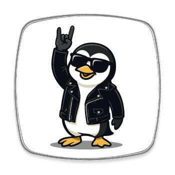 Rock'n'Roll Pinguin - Viereckiger Kühlschrankmagnet - Weiß - Vorne