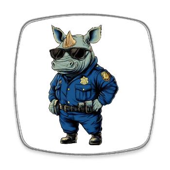 Rhinos Police / Policier Rhino - Magnet carré - blanc - Devant