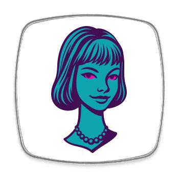 Portrait de Lady Années 60 Pop Art II - Magnet carré - blanc - Devant