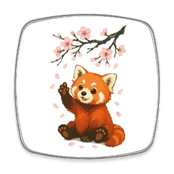 Red Panda, Panda Bear, Japanese, Cherry Blossoms - Square fridge magnet - white - Front