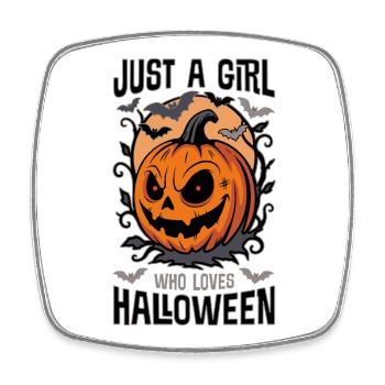 Just a Girl Who Loves Halloween – Pumpkin and Bats - Square fridge magnet - white - Front