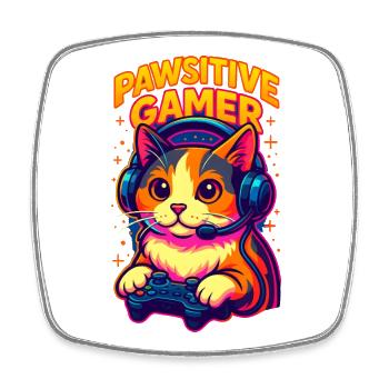 Lebhafte Gamer-Katze mit Headset, Love Cats - Viereckiger Kühlschrankmagnet - Weiß - Vorne